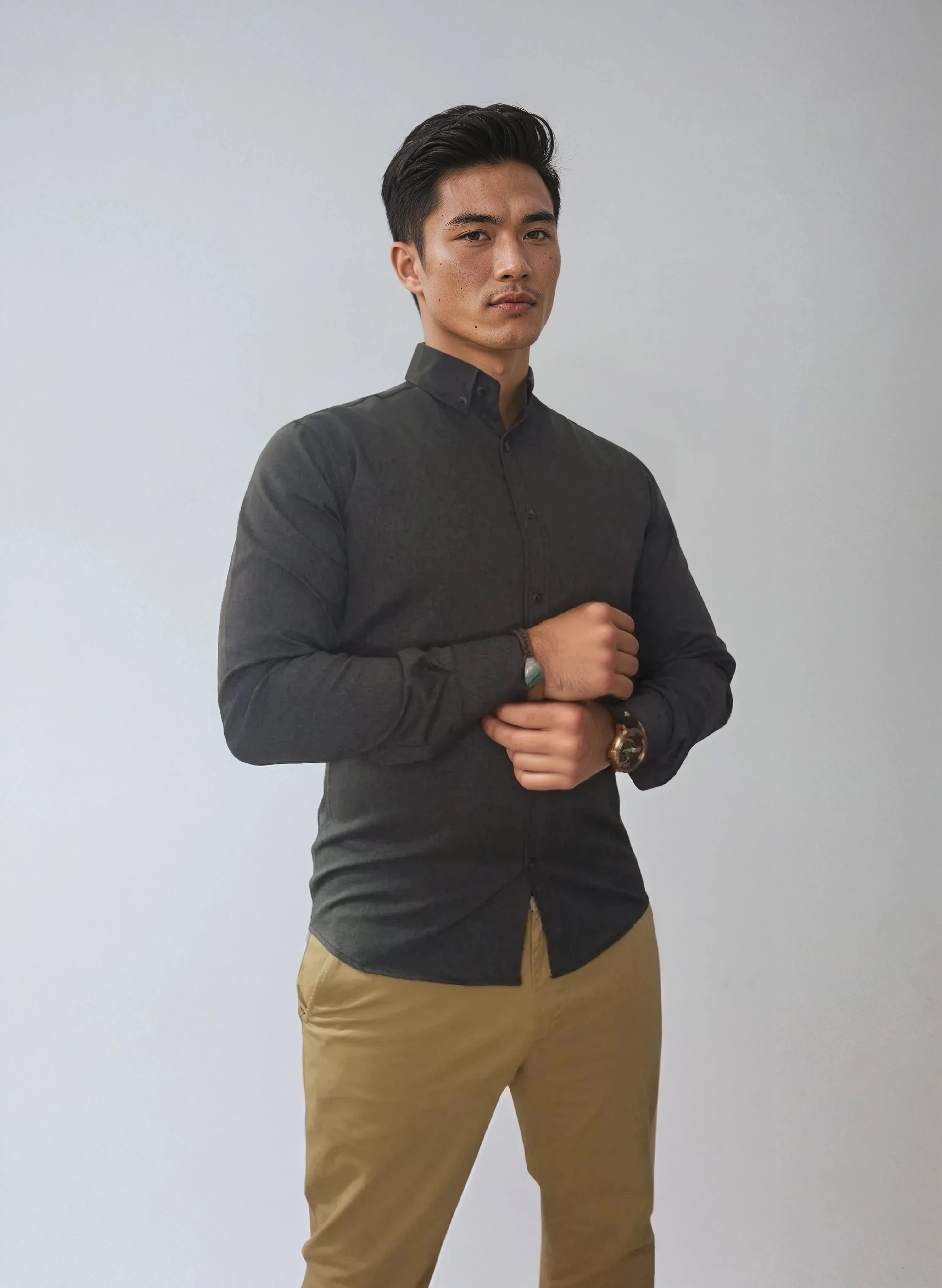 Gabardin Normal Yaka Gömlek - Koyu Gri - S