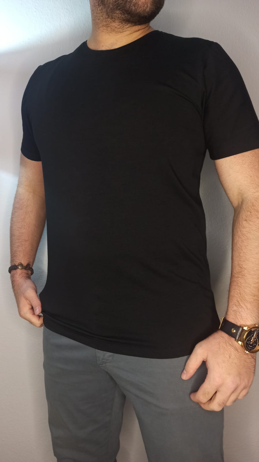 Bisiklet Yaka T-shirt Düz Siyah - Siyah - XL