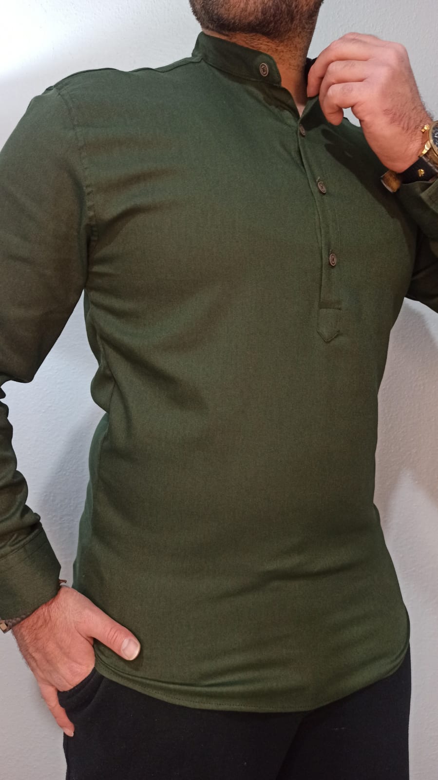 Gabardin Hakim Yaka Gömlek - Haki - S