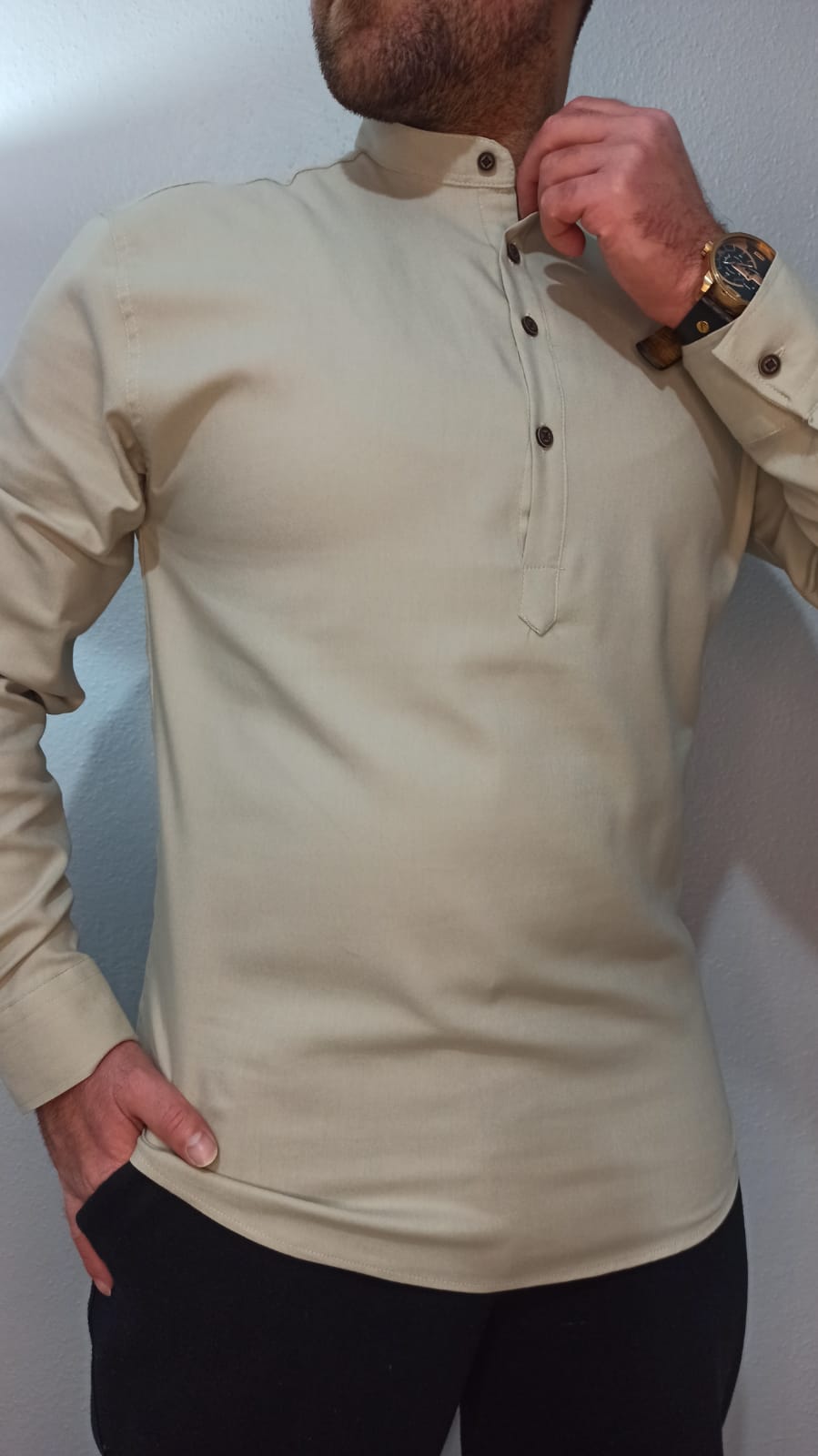 Gabardin Hakim Yaka Gömlek - Bej - XL