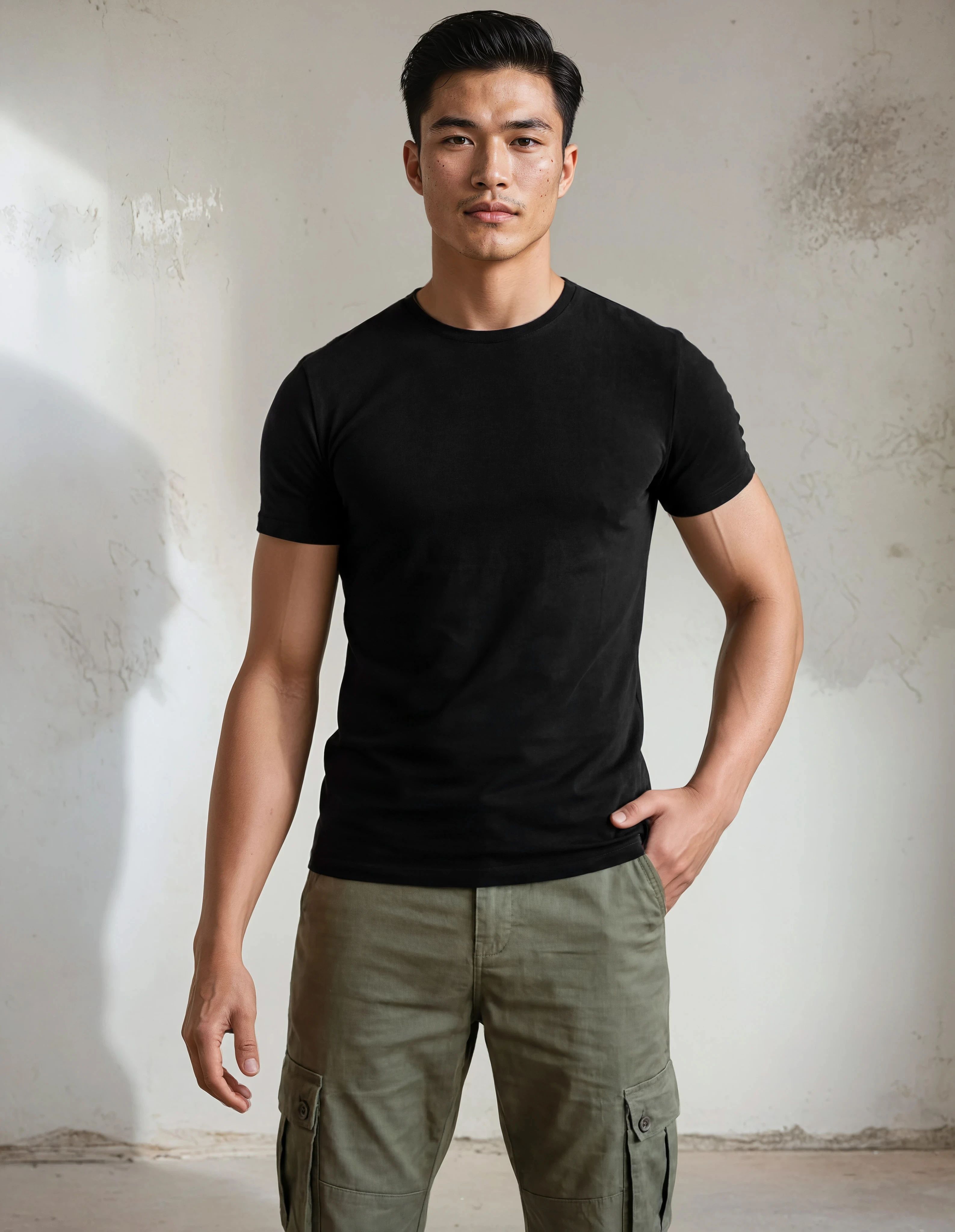 Bisiklet Yaka T-shirt Düz Siyah