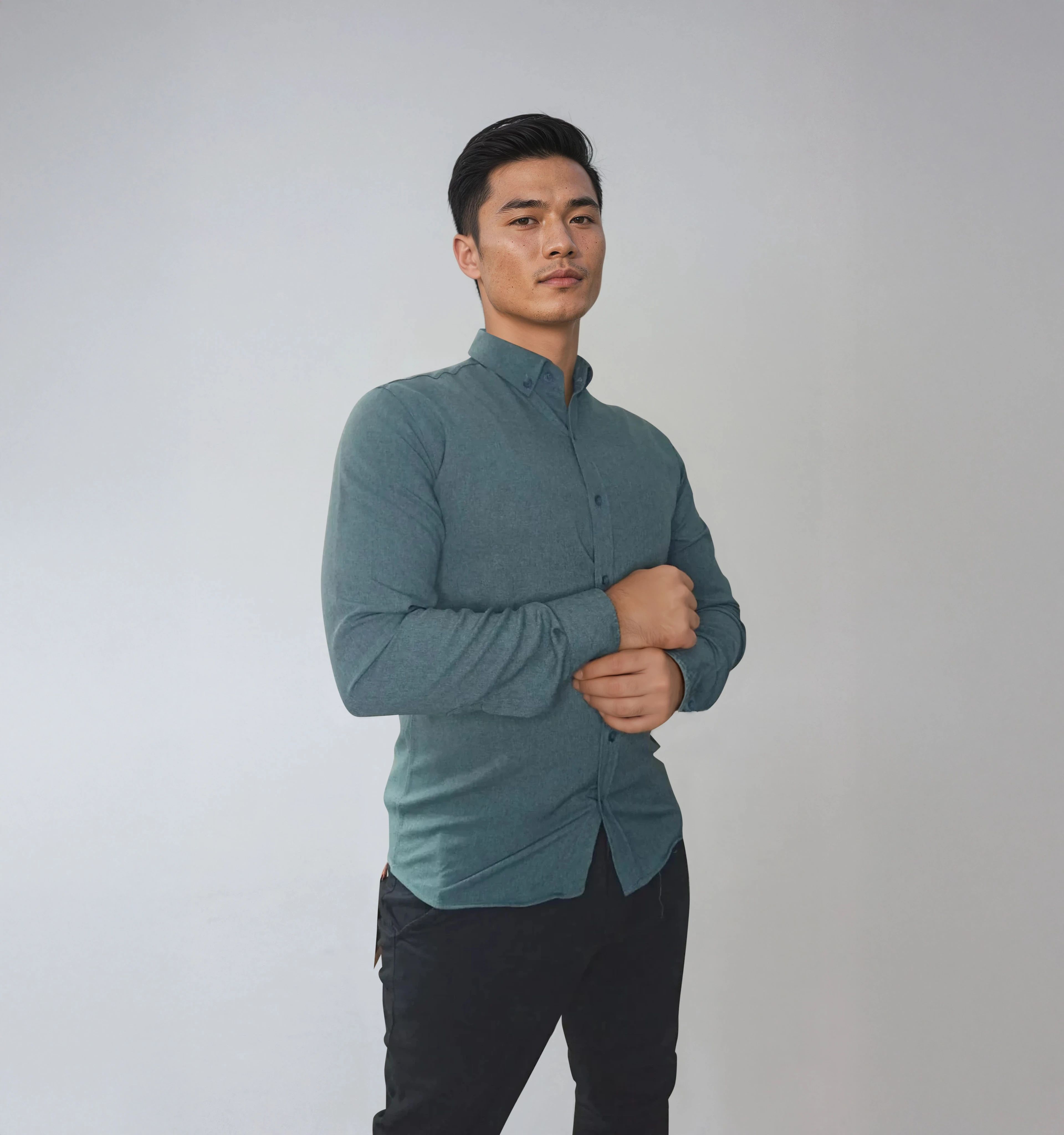 Gabardin Normal Yaka Gömlek - Petrol Yeşili - S