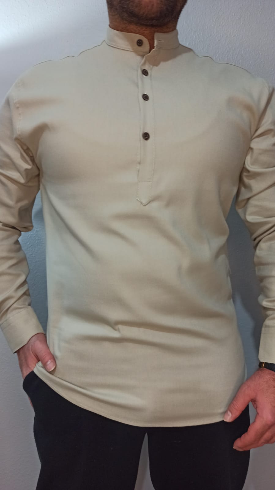 Gabardin Hakim Yaka Gömlek - Bej - XL