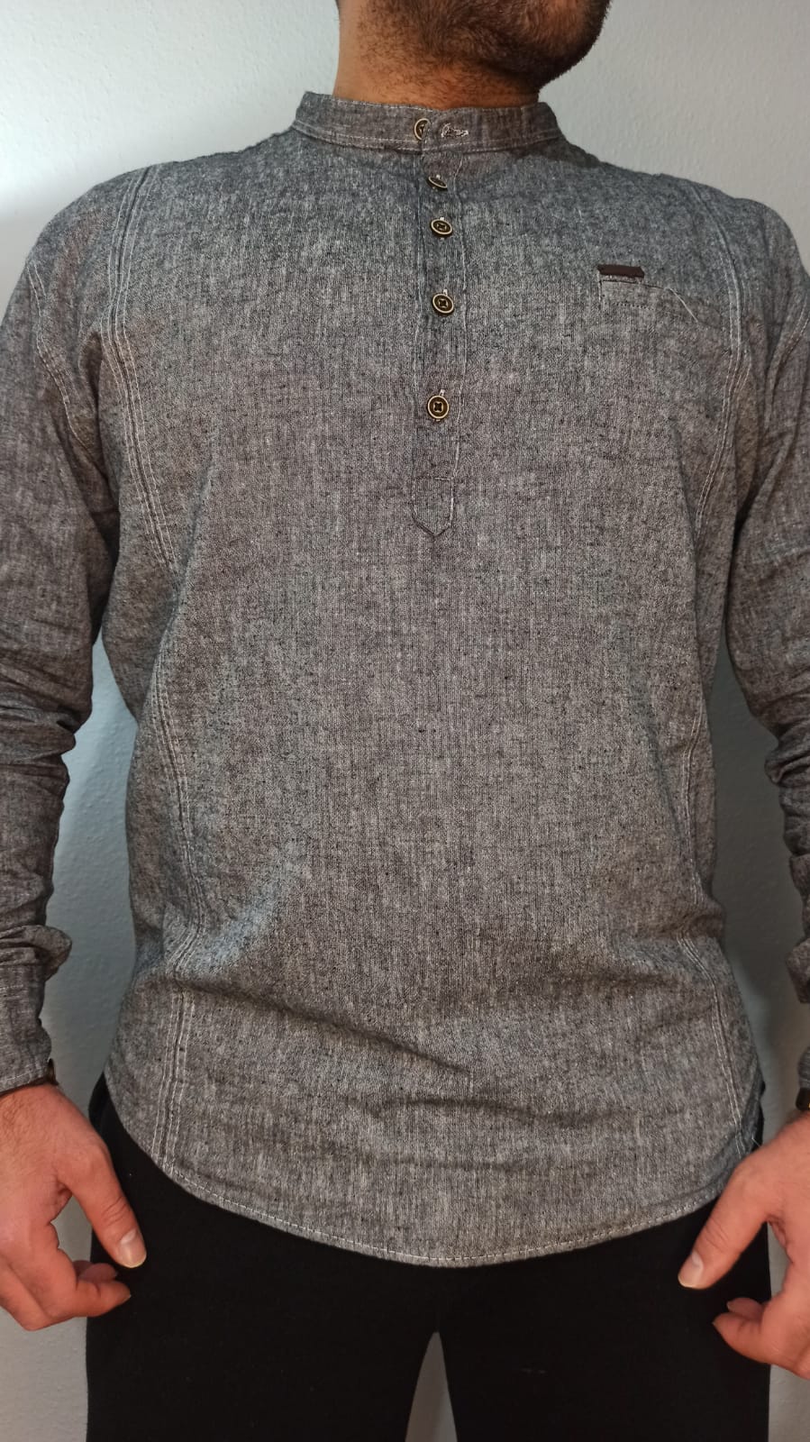 Keten Yıkama Hakim Yaka Gömlek - Siyah - 2XL