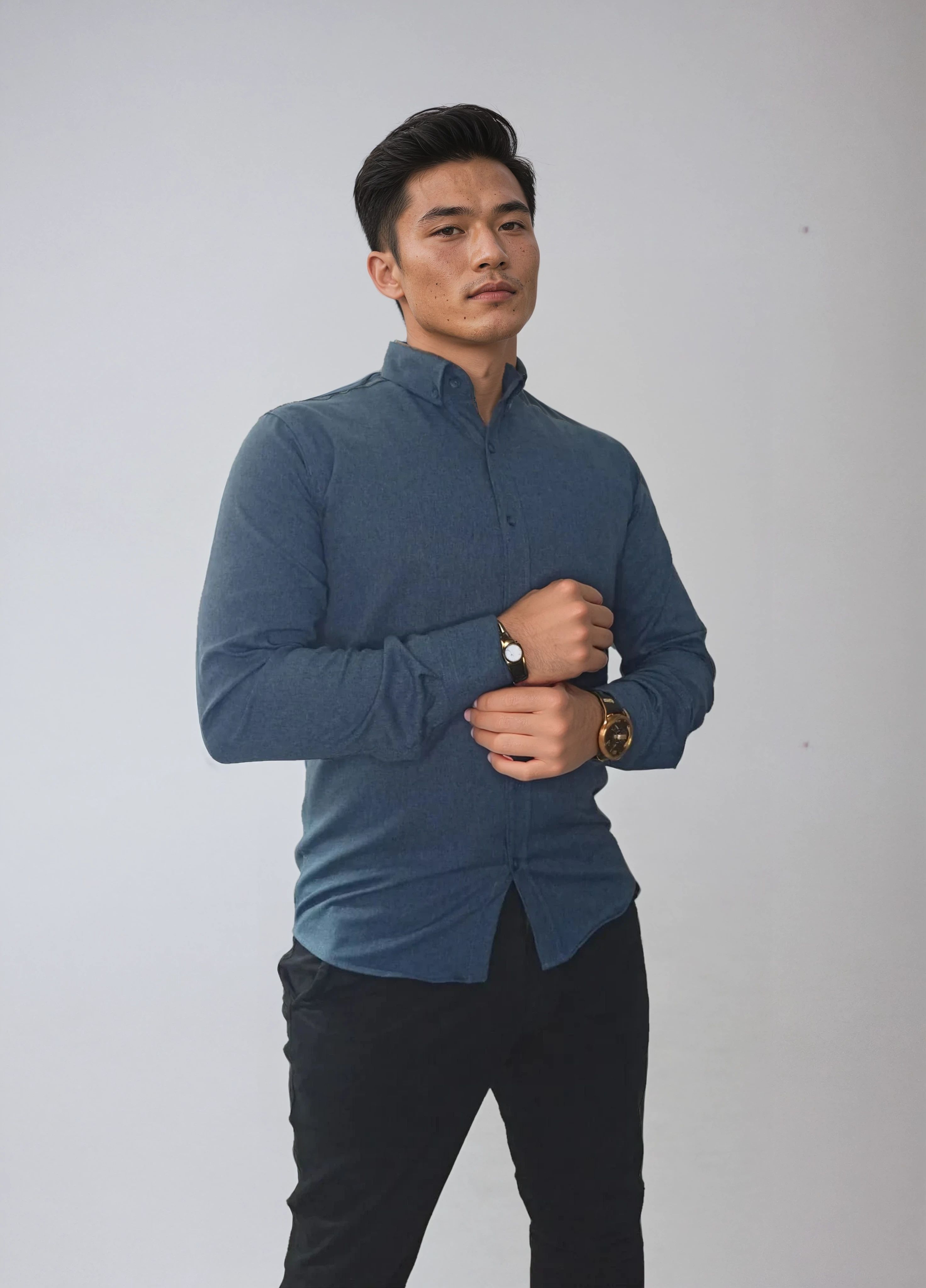 Gabardin Normal Yaka Gömlek - Petrol Mavisi - L