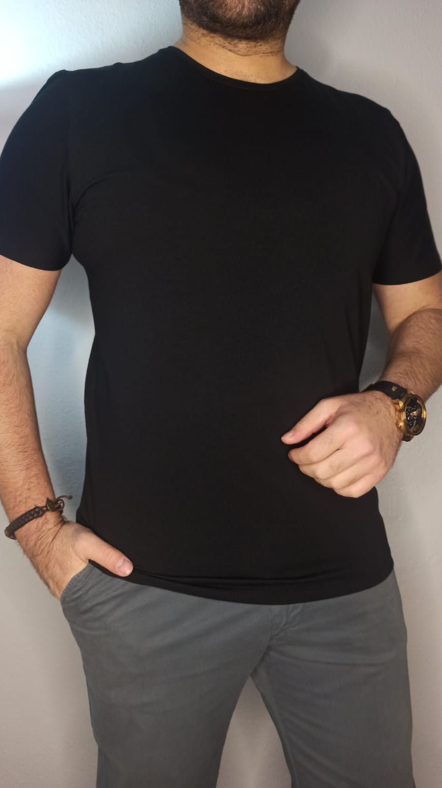 Bisiklet Yaka T-shirt Düz Siyah - Siyah - XL